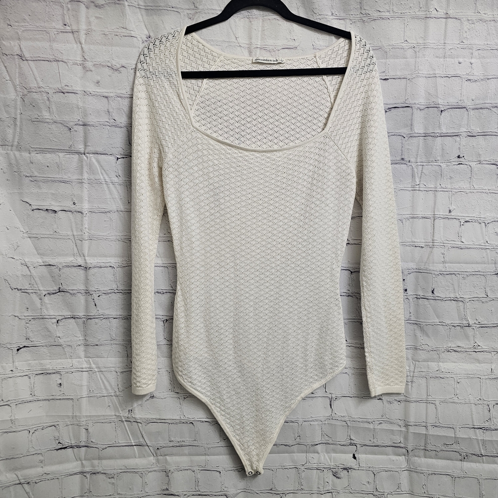 Abercrombie & Fitch Cream Long Sleeve Bodysuit